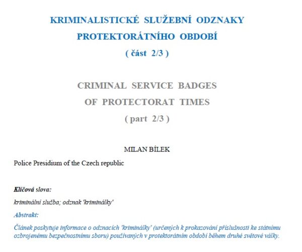 Kriminalistické služební odznaky protektorátního období (část 2/3)